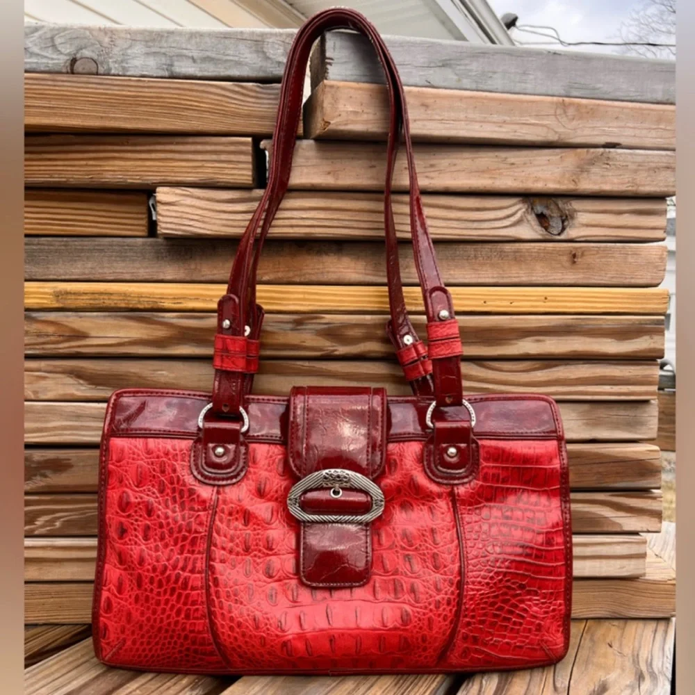 - Red Reptile Embossed Leather Shoulder Bag! EUC!